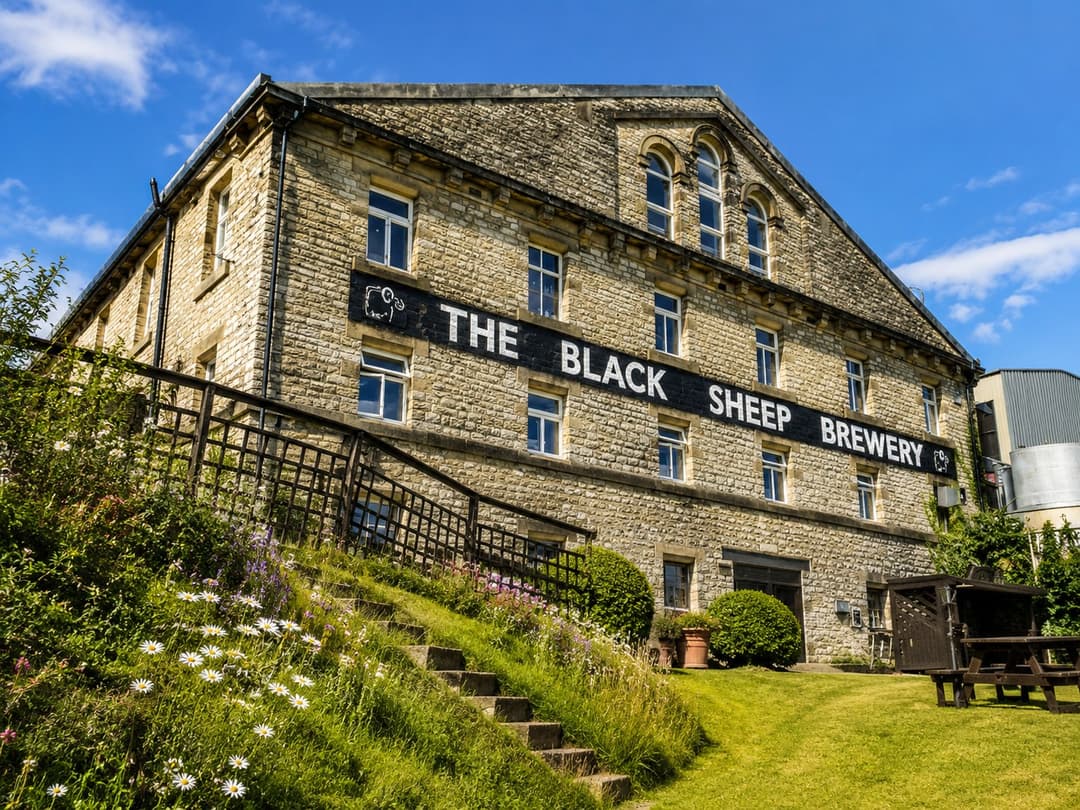 Copper brewing vessels inside Black Sheep Brewery in Masham