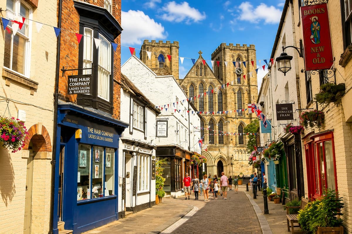 Ripon Cathedral's stone towers above the city's market square