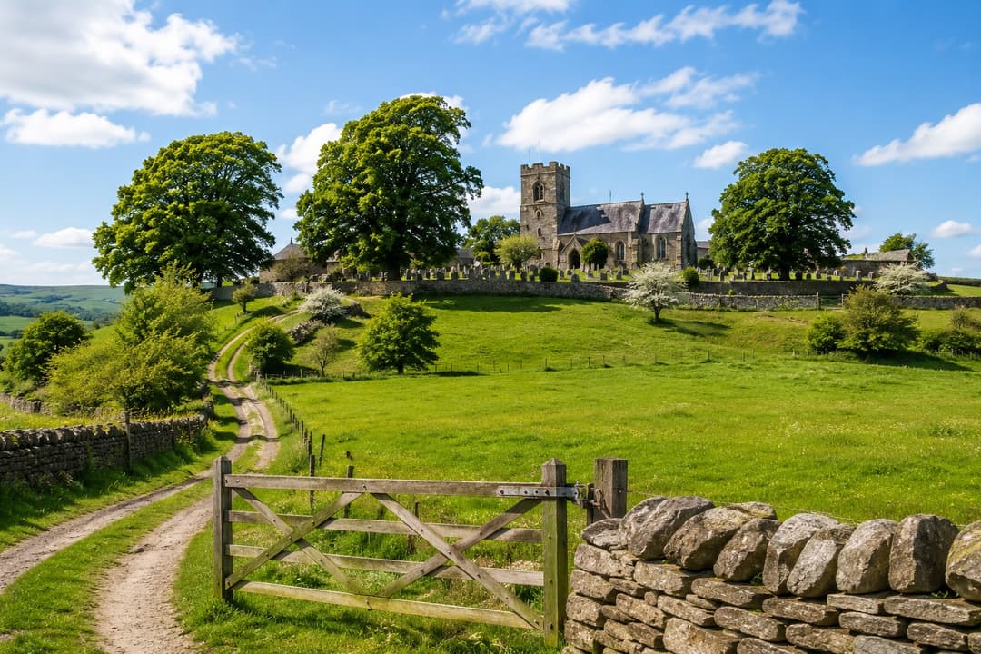 Stone cottages and dale views in upper Nidderdale near Middlesmoor