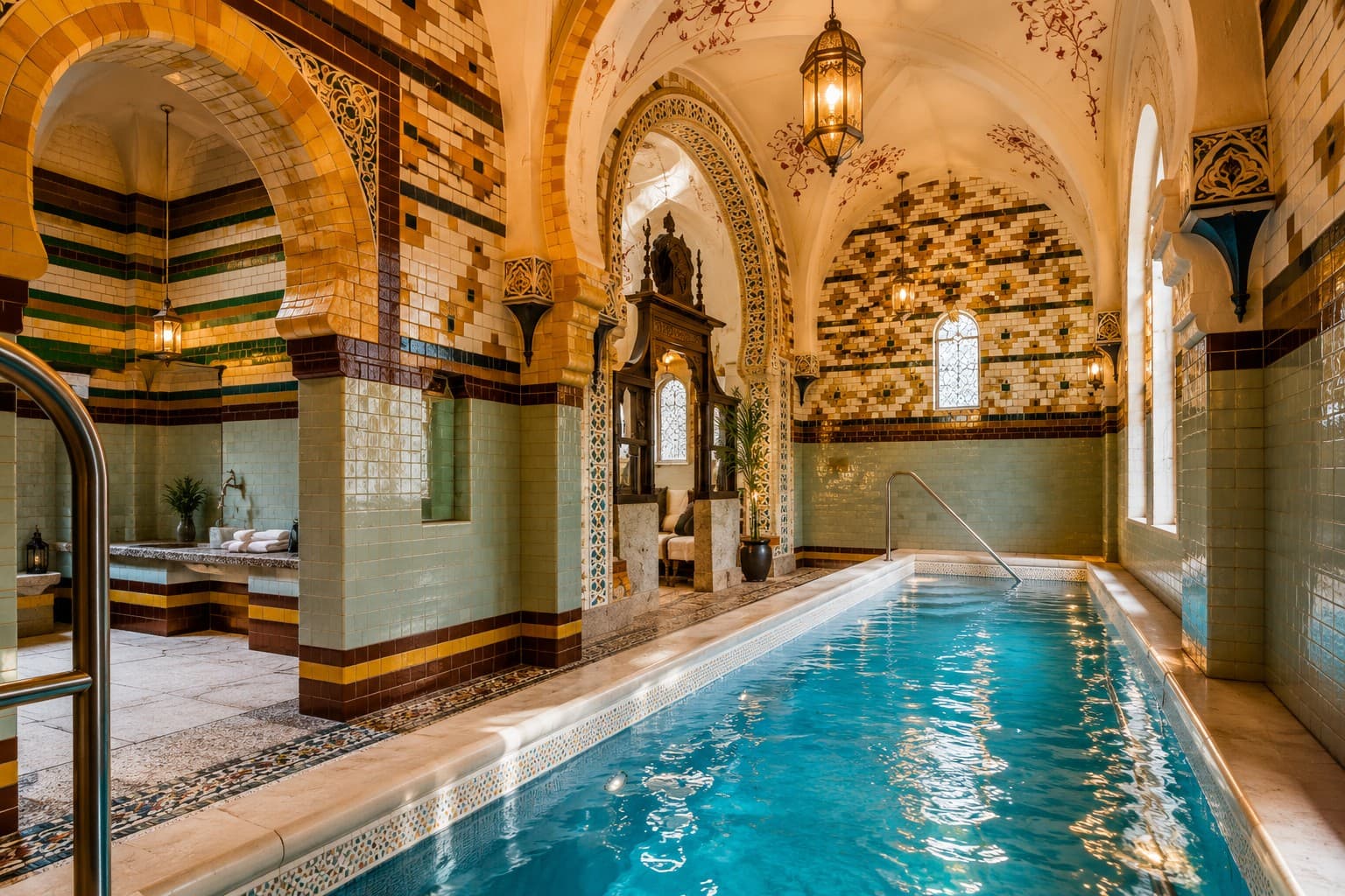 The ornate Moorish interior of the Harrogate Turkish Baths
