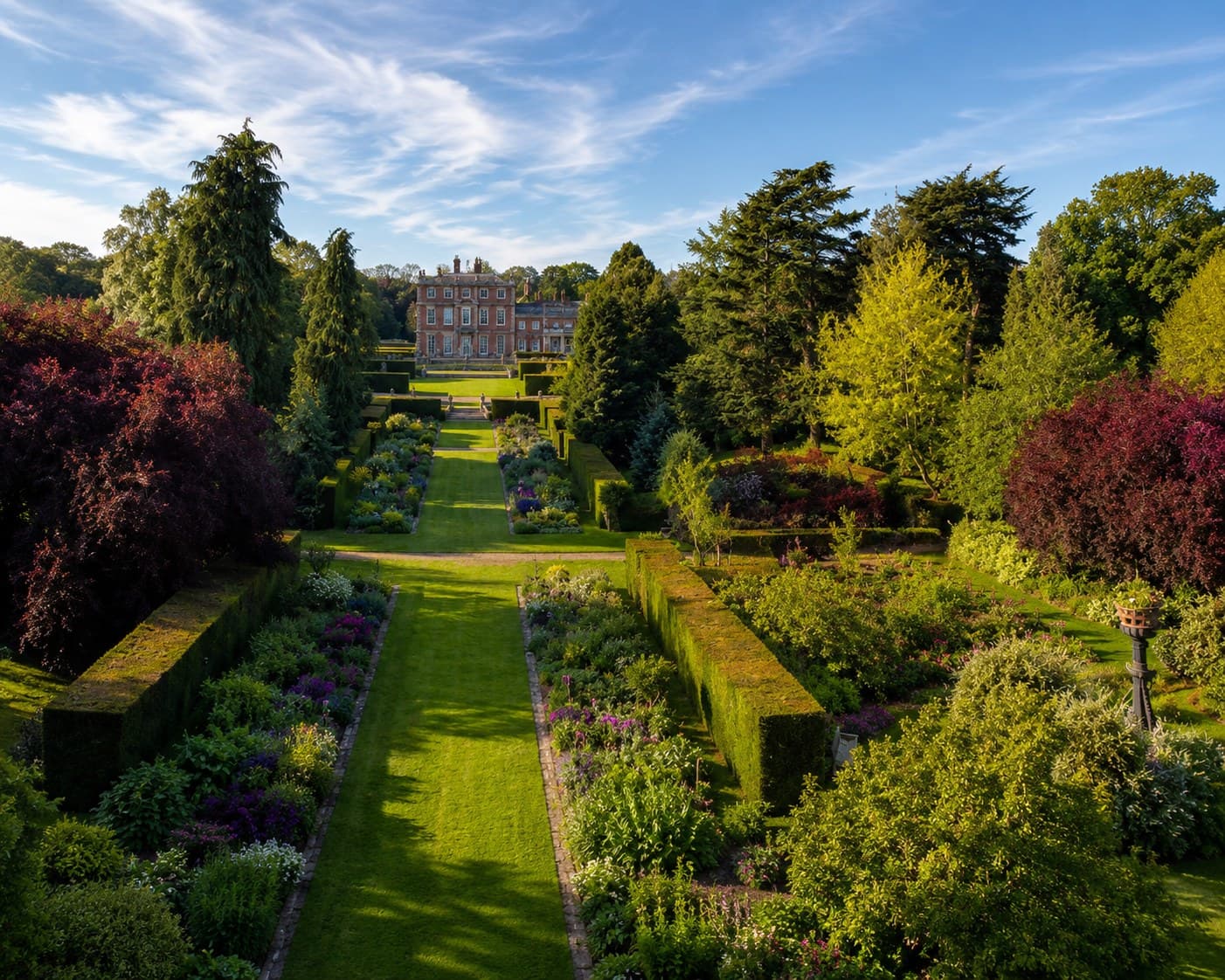 The elegant Georgian facade of Newby Hall with its gardens