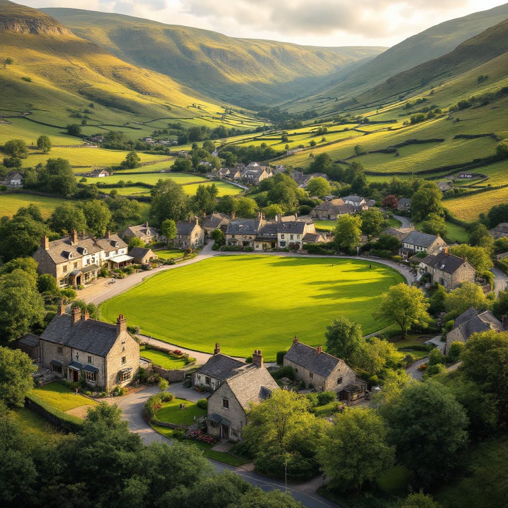 Ancient stone church in a Swaledale village surrounded by wildflower meadows
